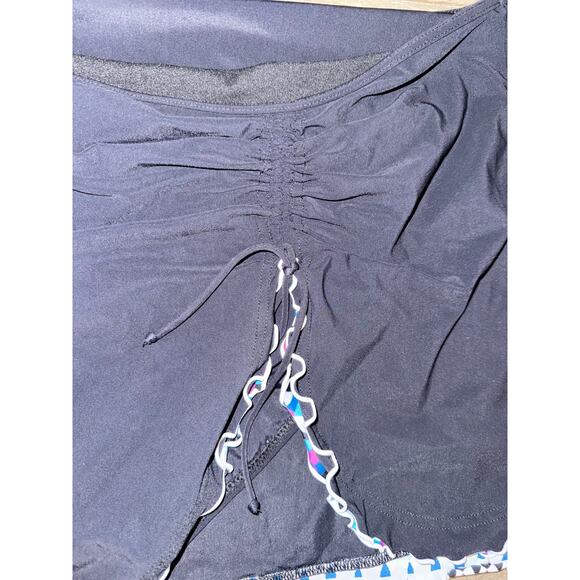 Gottex 16W Black Ruffle Trim Swim Skirt Plus Size High Waist Skort Flirty Retro - Picture 5 of 6